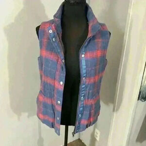 Dylan Los Angeles Women’s Faux Fur Lined Plaid Vest Small Red and Blue~NWT